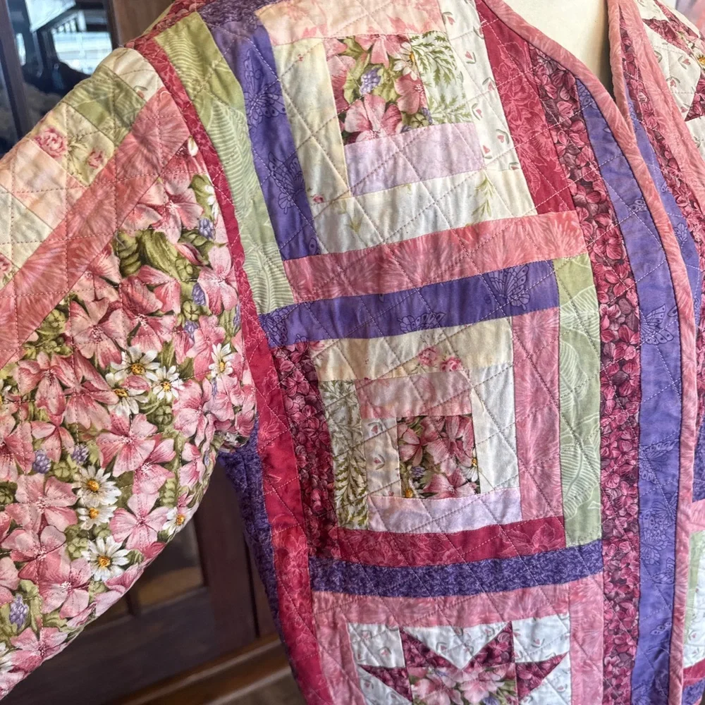 Pink and Purple Quilted Floral Jacket M/L - Picture 4 of 8